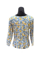 Blue and Yellow Flower Vines Print Blouse