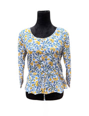 Blue and Yellow Flower Vines Print Blouse