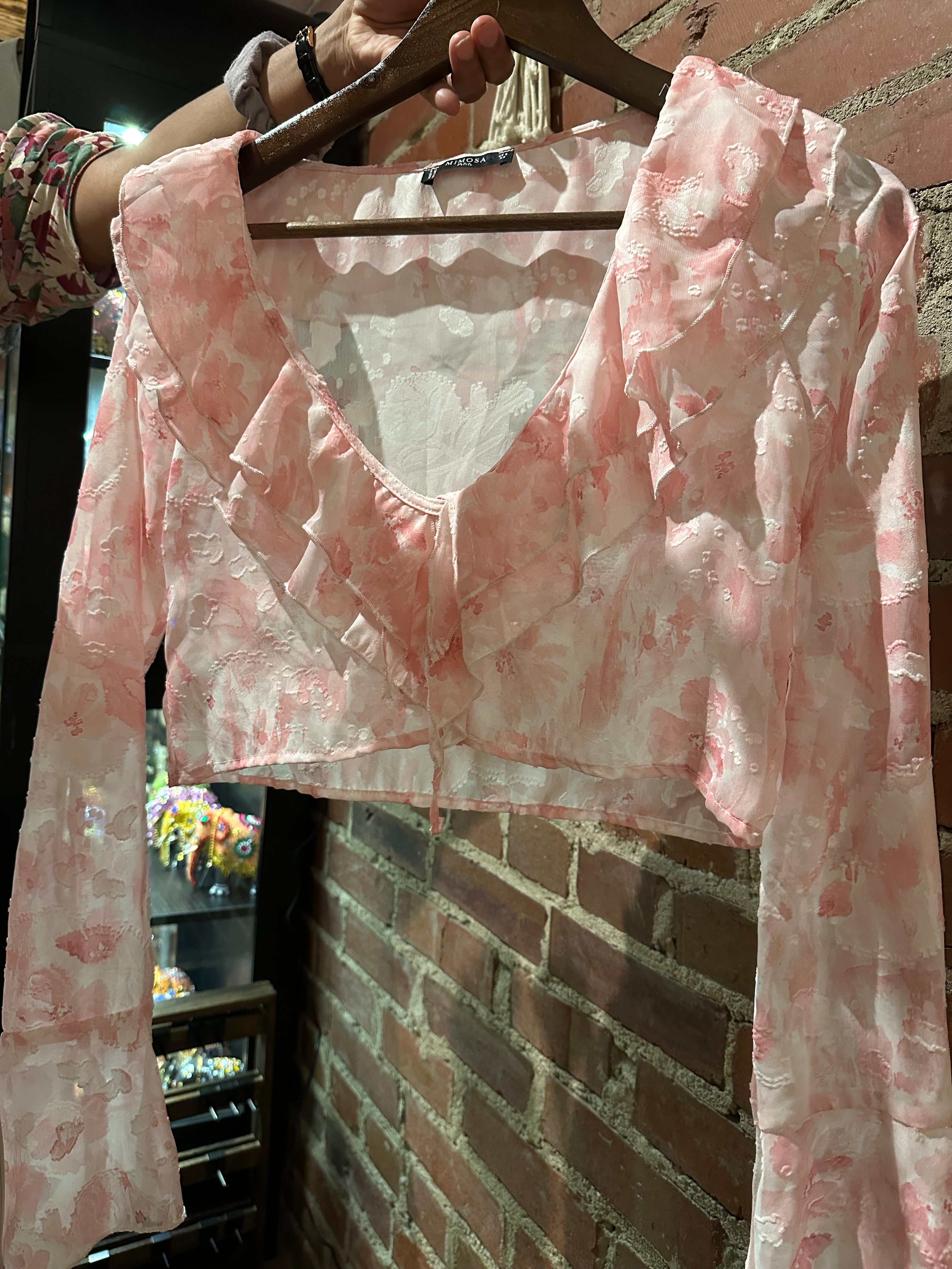 Pink Chiffon Front-Tie Jacket Top