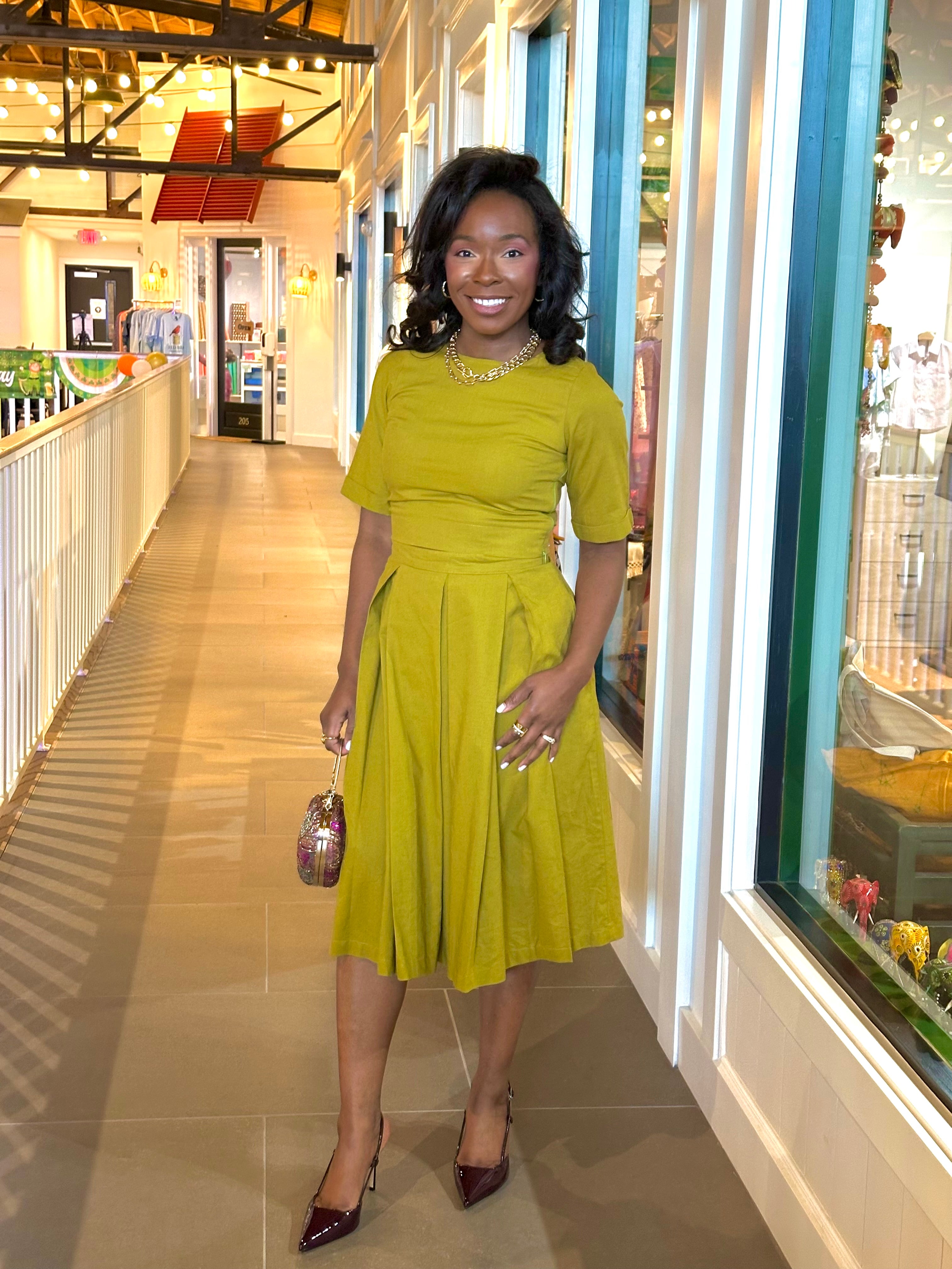 Chartreuse Top and Skirt Set
