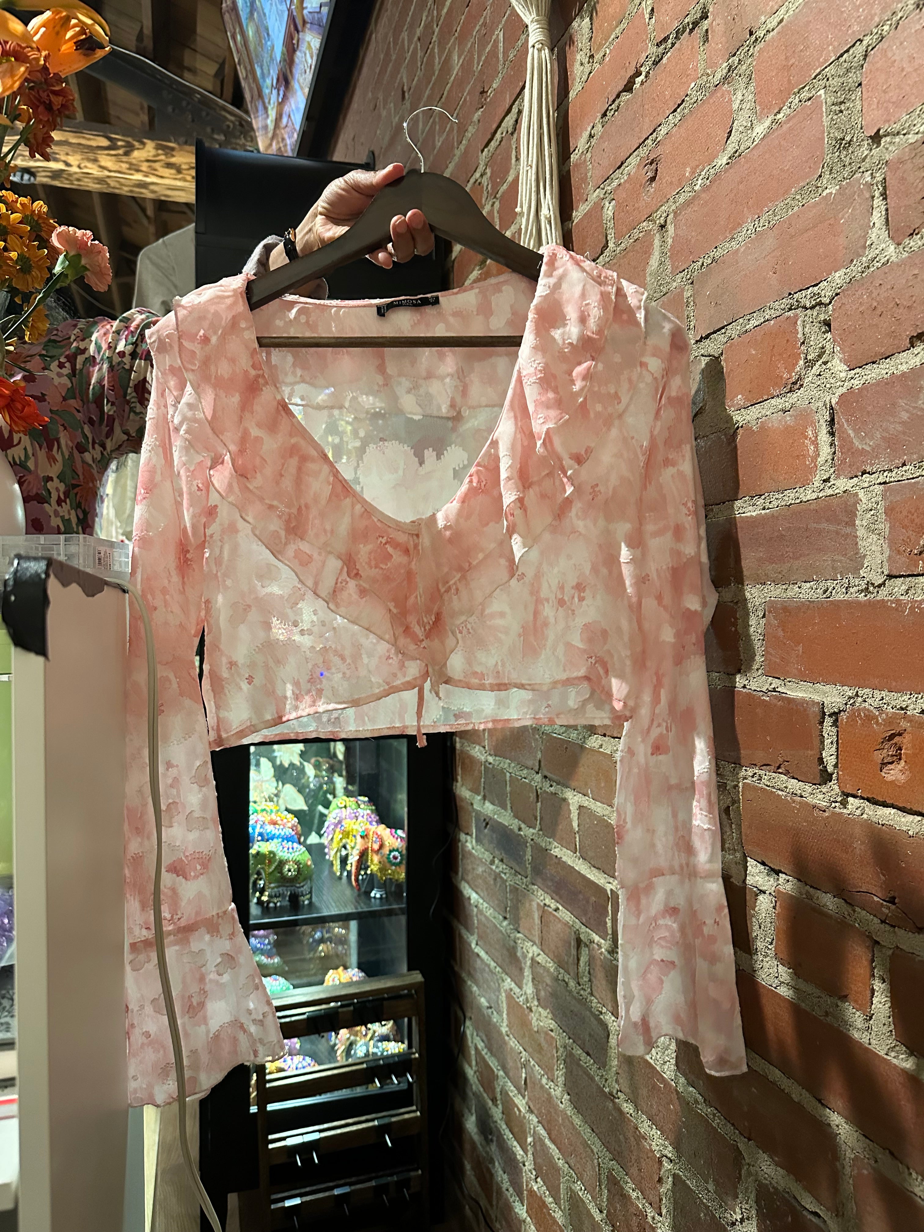 Pink Chiffon Front-Tie Jacket Top