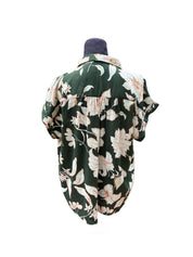 Dark Green with Peach Flowers Blouse