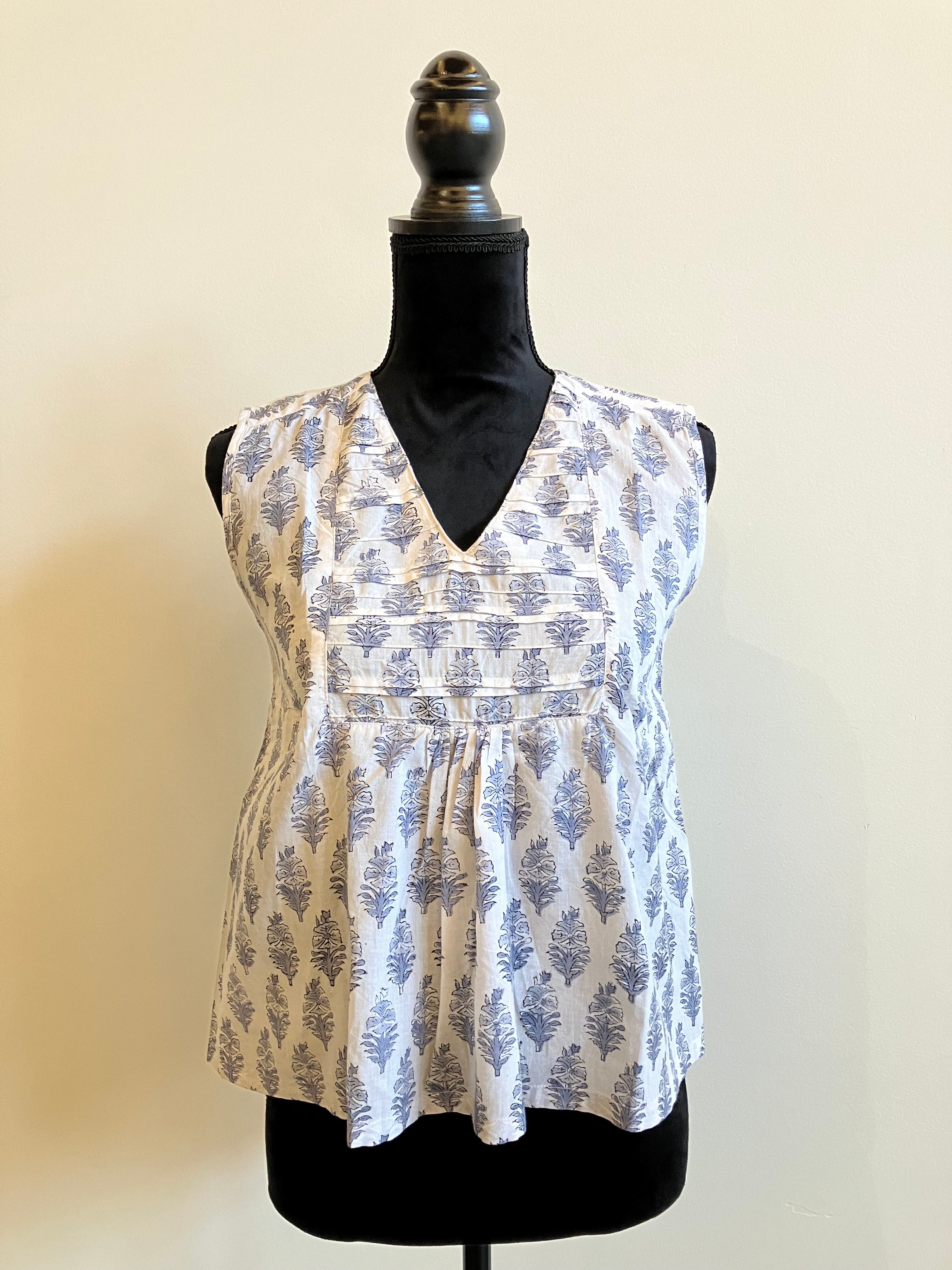 Gray Floral Block Print Top