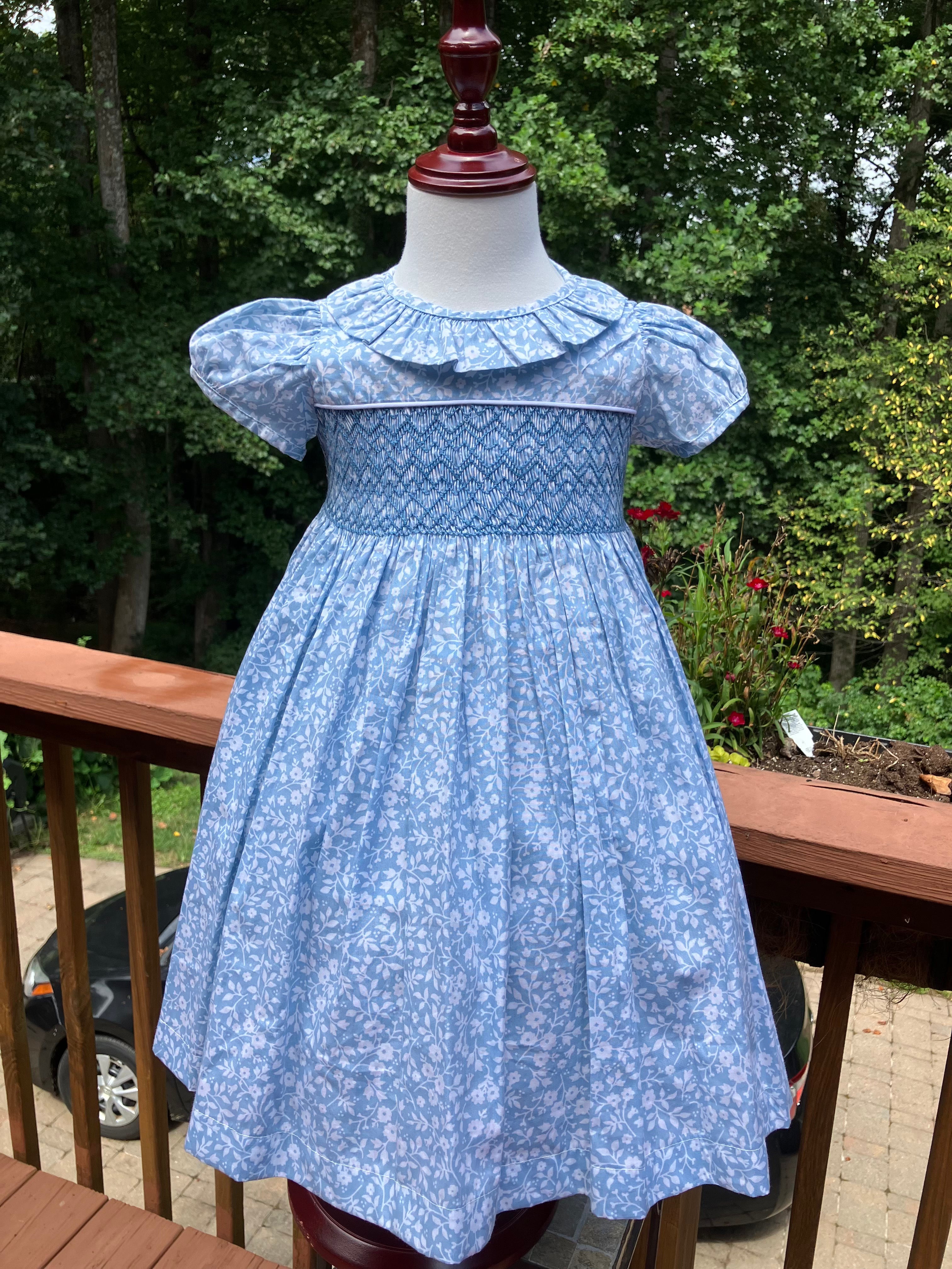 Light Blue Floral Smocked Baby Dress