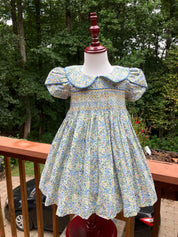 Blue and Yellow Floral Smocked Baby Dress