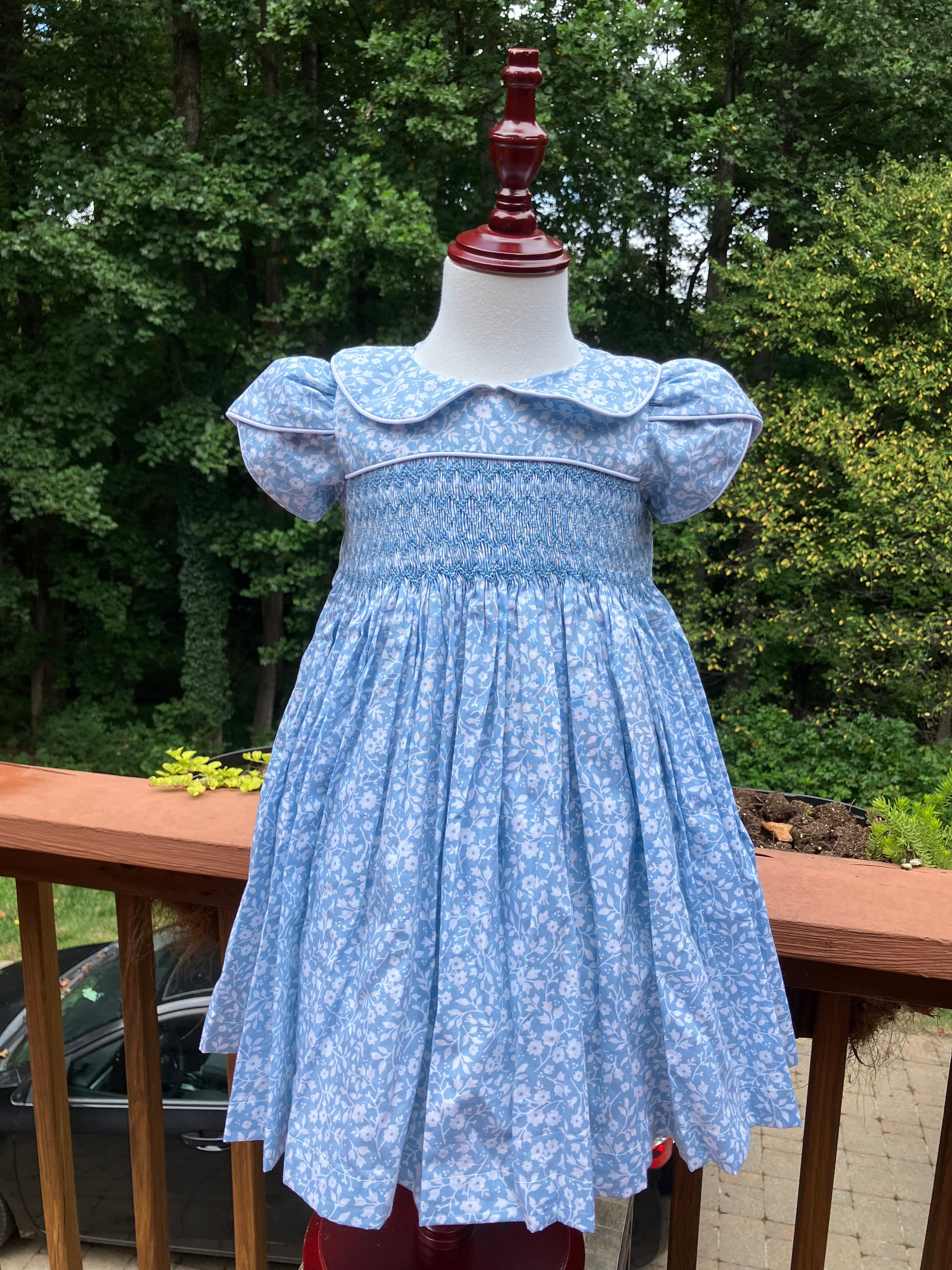 Light Blue Floral Smocked Baby Dress