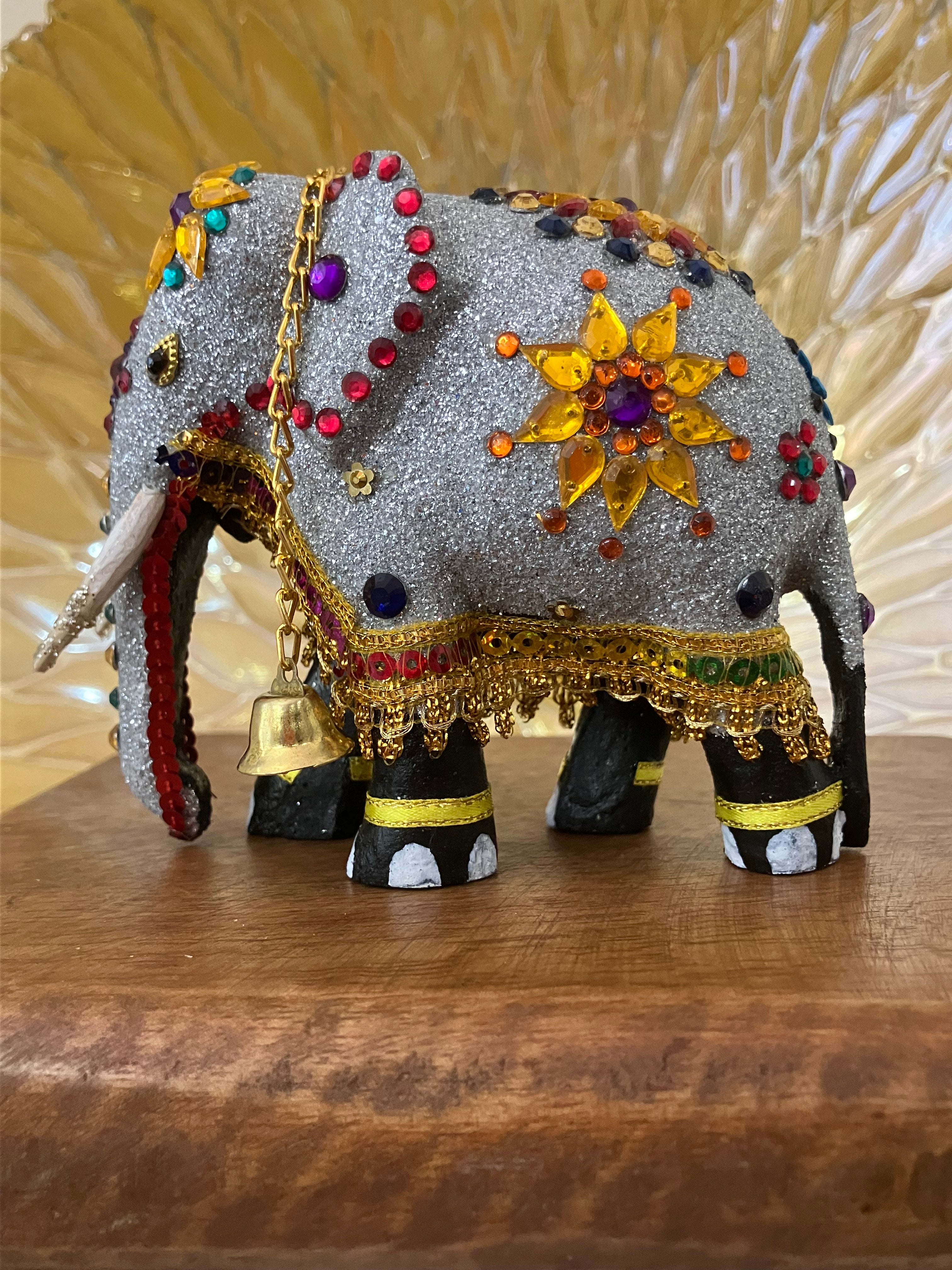 White Glitter Stone Elephant Statue