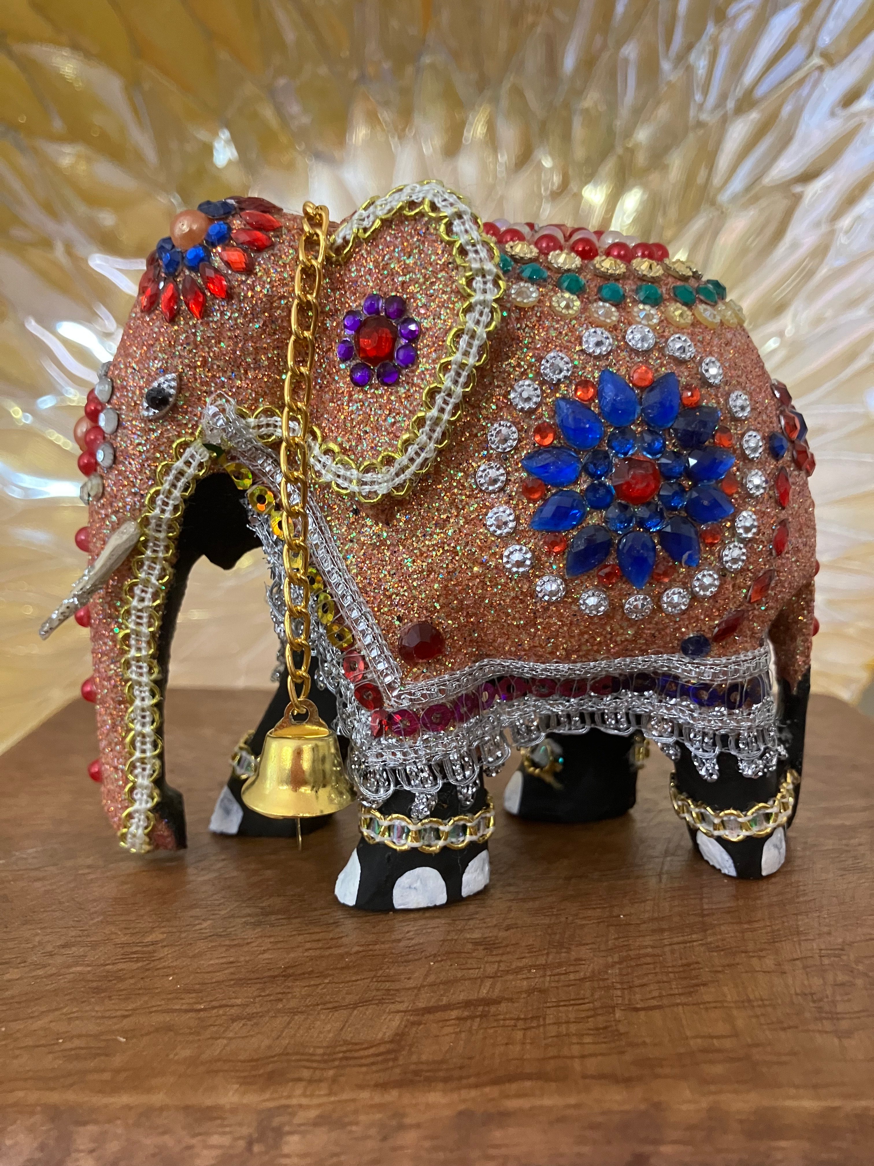 Salmon Glitter Stone Elephant Statue