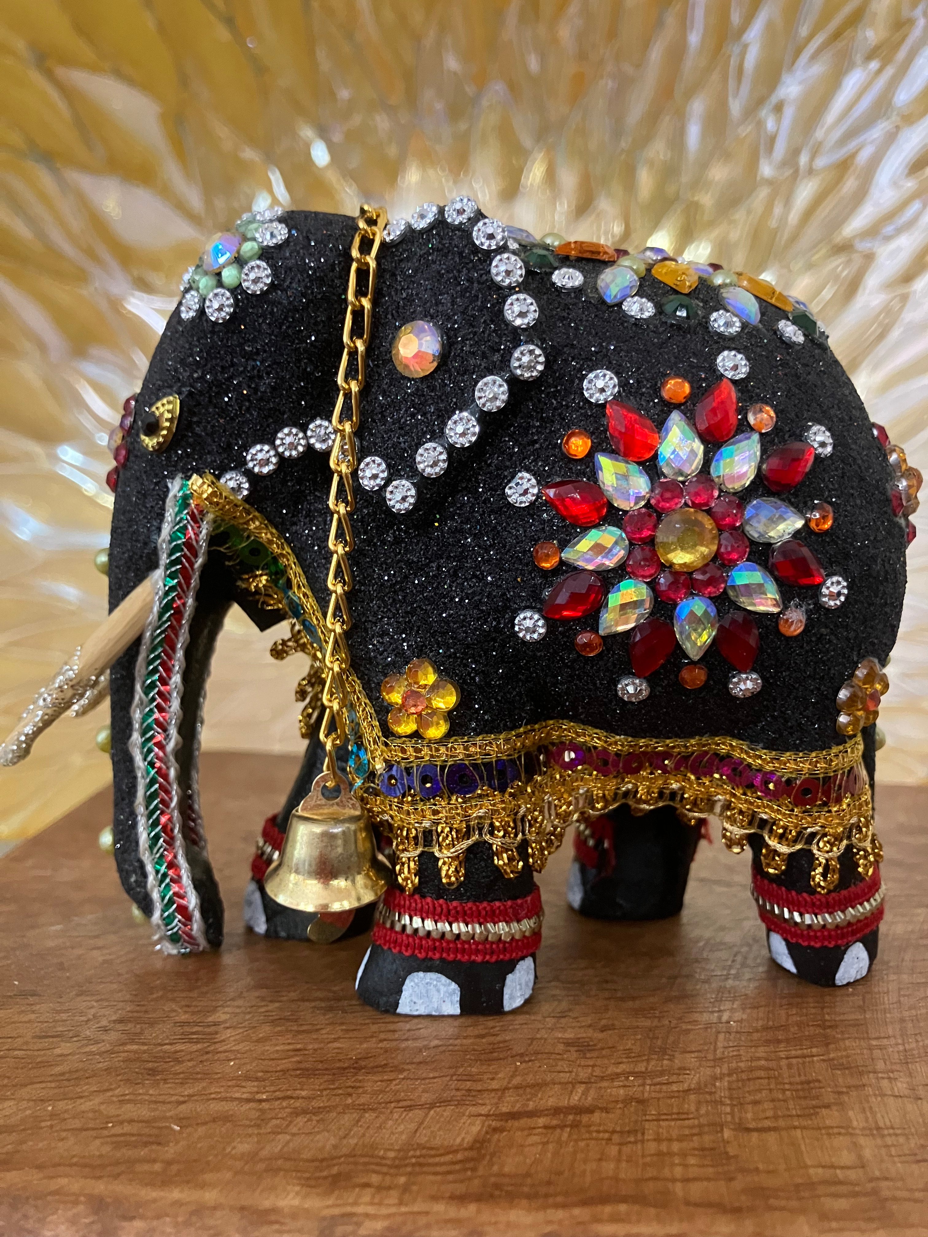 Black Glitter Stone Elephant Statue