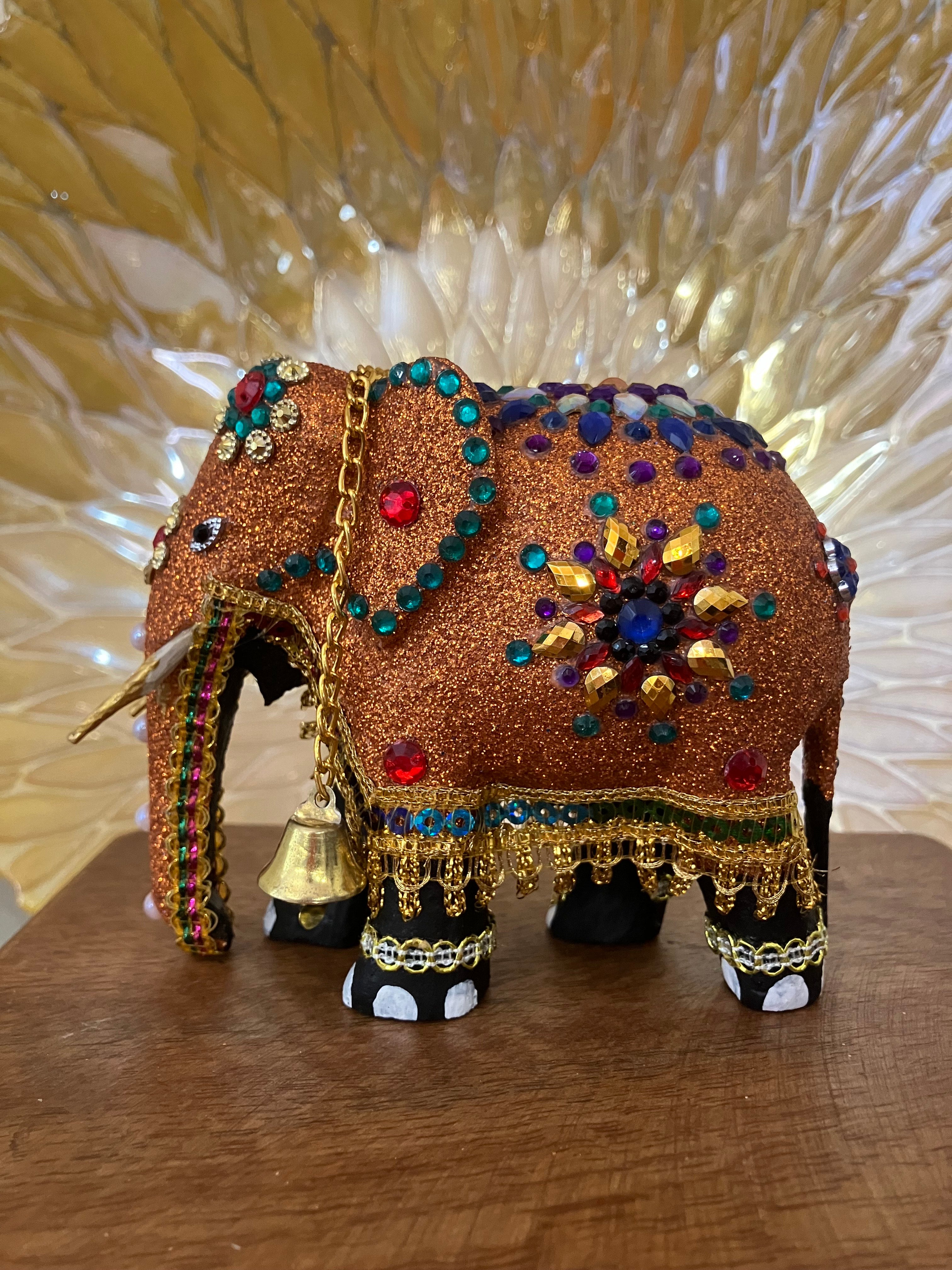 Orange Glitter Stone Elephant Statue