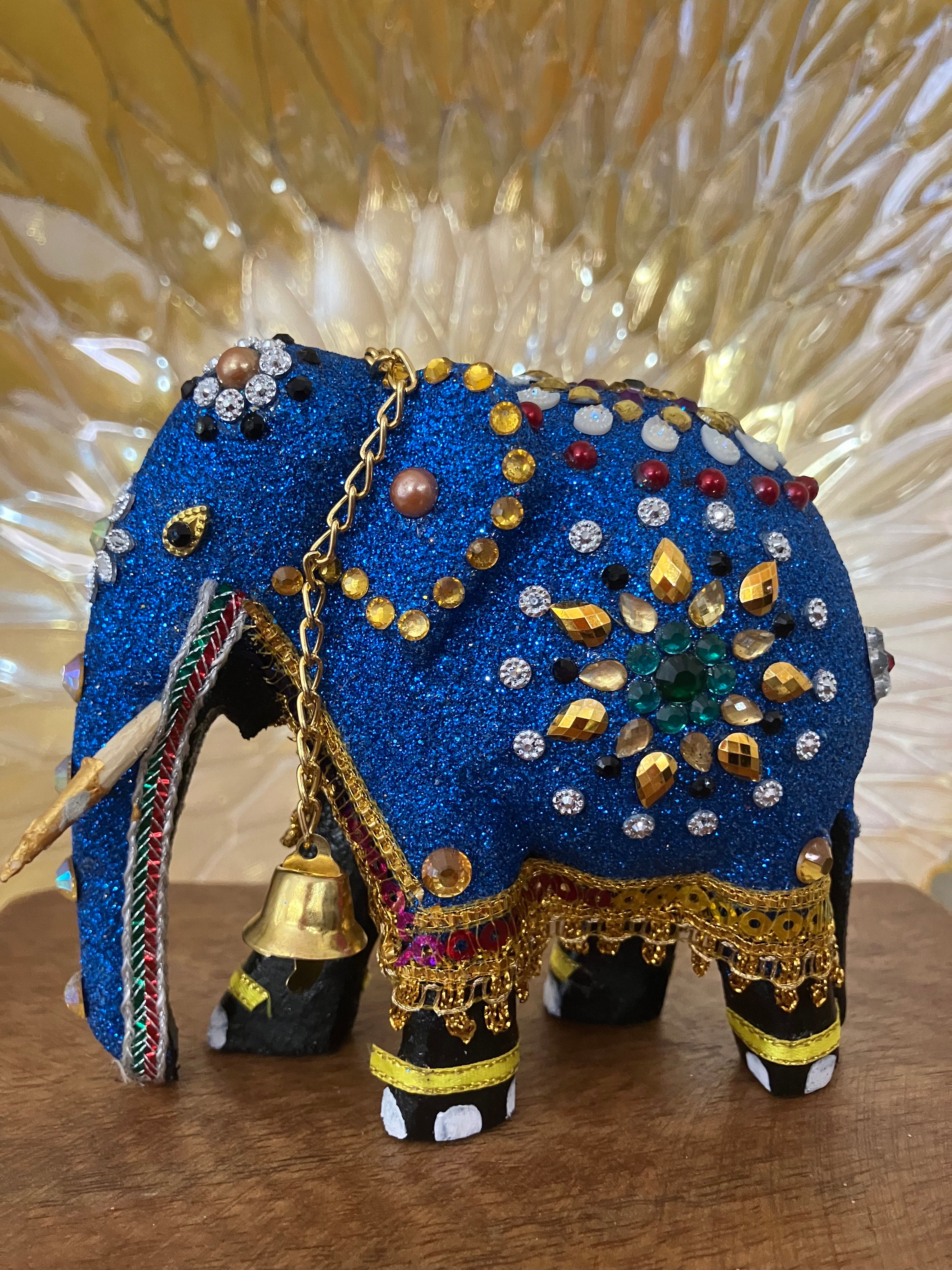Blue Glitter Stone Elephant Statue