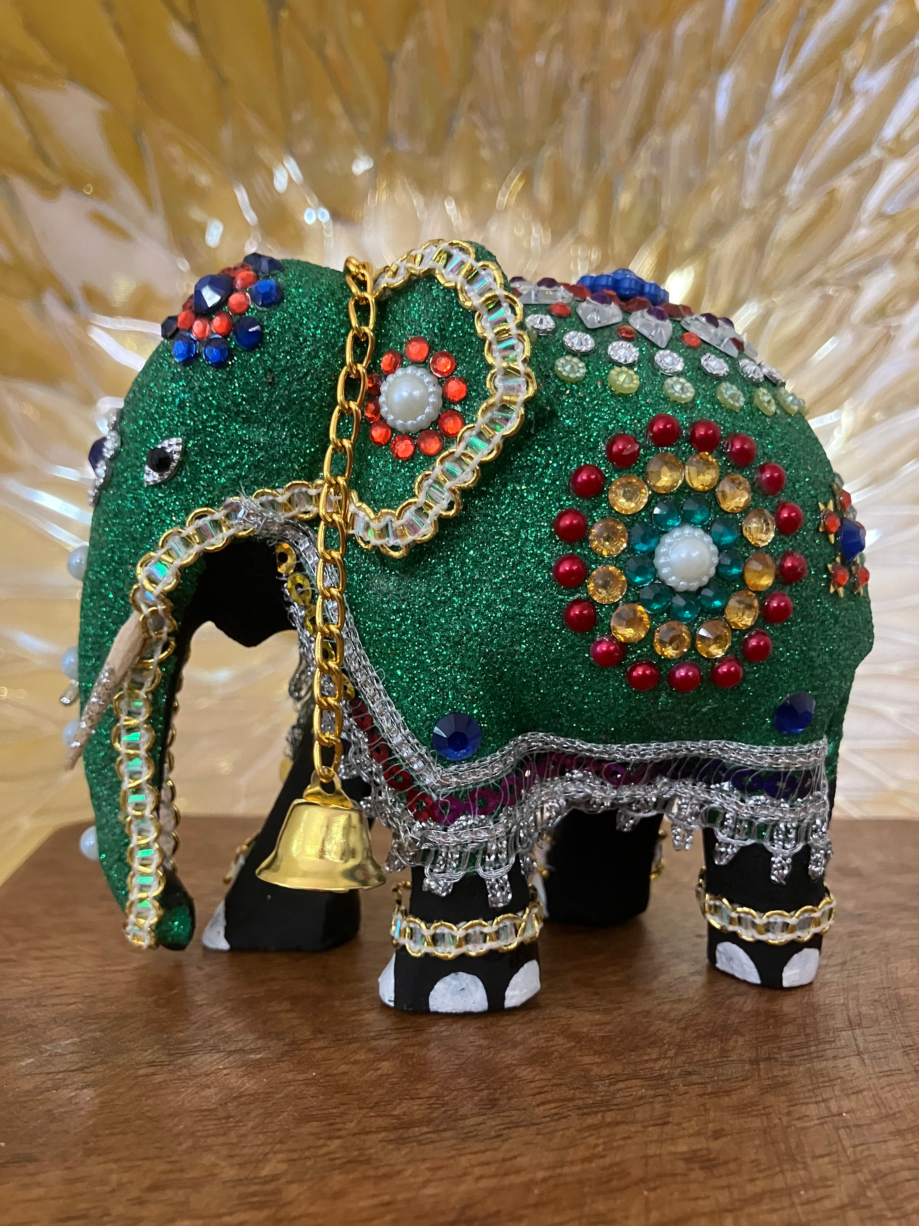 Green Glitter Stone Elephant Statue