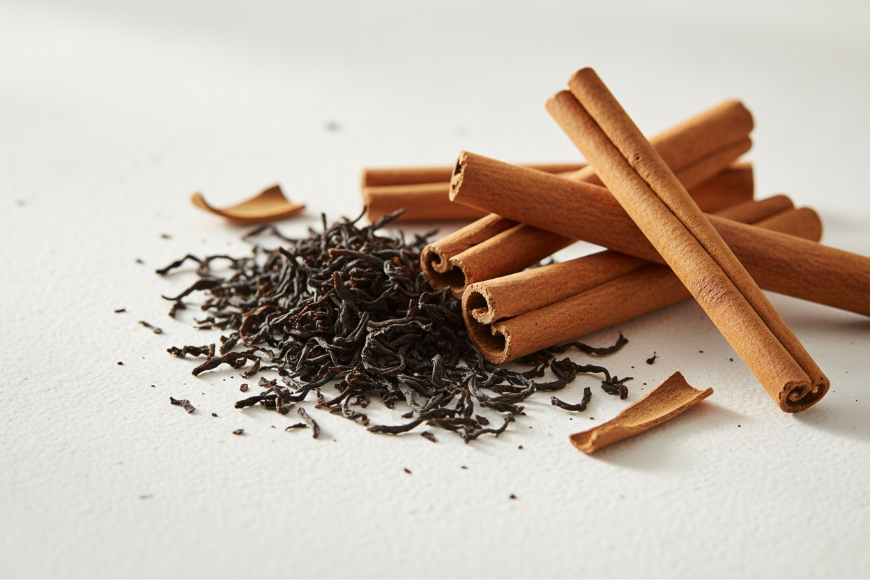 ceylon tea leaves and cinnamon sticks 